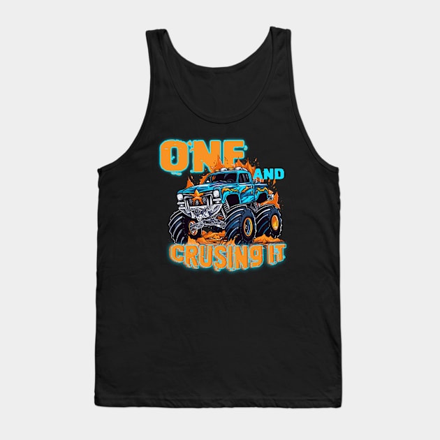 One Birthday Boy's Monster Truck Racing B-day Gift For Kids Tollder Tank Top by FortuneFrenzy